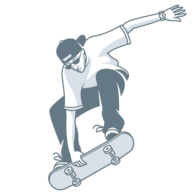 Illustration, guy makes jump on skateboard, format EPS 10