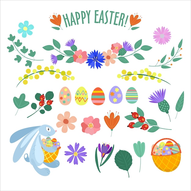 Illustration of happy Easter. A set of cliparts