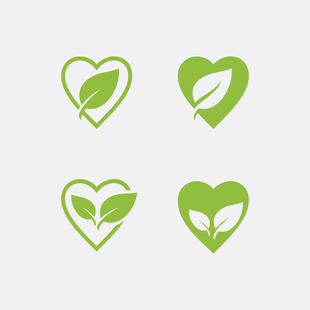 Vector illustration of heart vector logo sign. with a leaf symbol vector graphic set