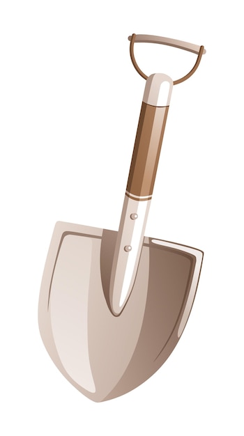 Illustration of an iron shovel with a wooden handle.