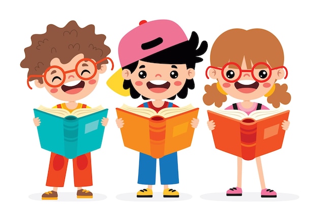 Vector illustration of kids reading book