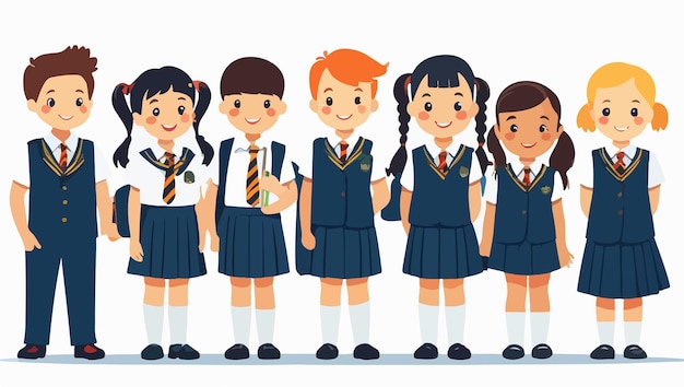 Vector illustration of kids in school uniform