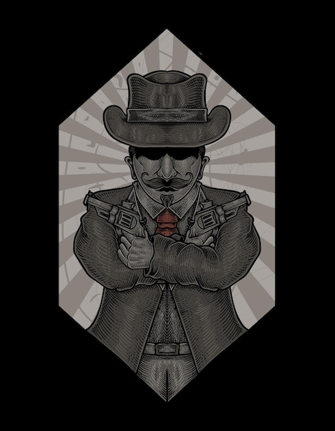 Illustration mafia gangster with engraving style