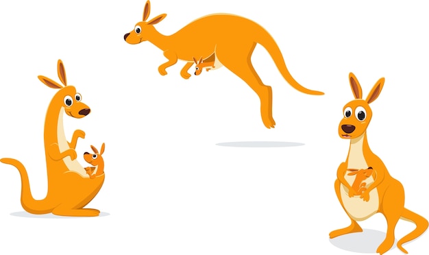 Vector illustration of mother kangaroo with her baby