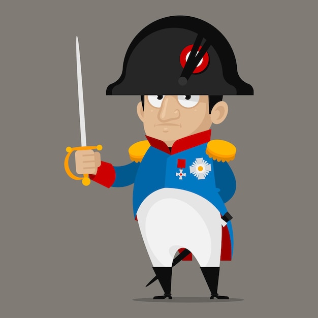 Illustration, Napoleon Bonaparte cartoon character holds sword, format EPS 10