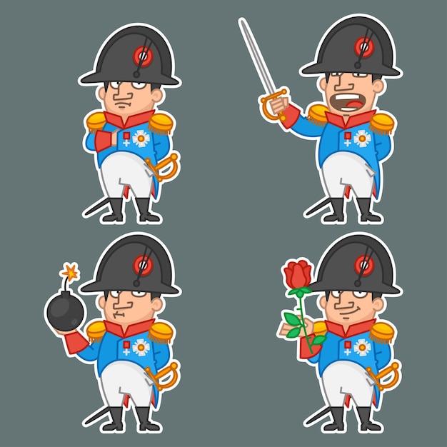 Illustration, Napoleon Bonaparte character in various poses, format EPS 10