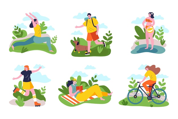 Vector illustration of people doing outdoor activities