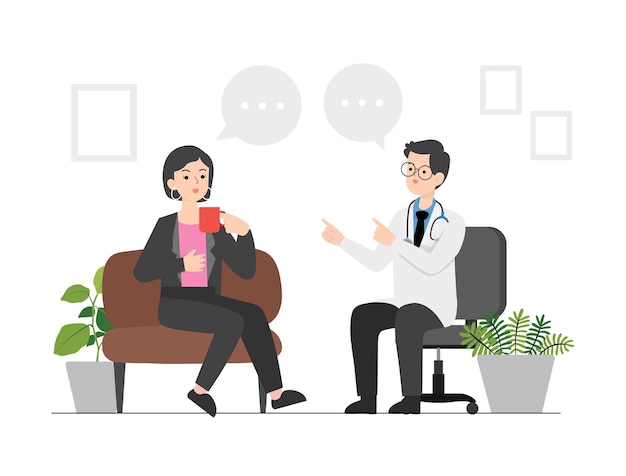 Illustration of a person consulting a psychiatristpeople go see a psychiatrist