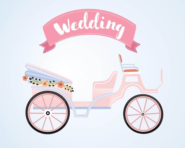 Illustration of the pink wedding carriage decorated with flowers