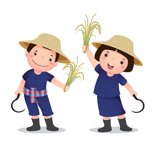 Illustration of profession costume of Thai farmer for kids