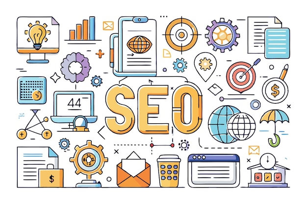 Vector illustration of seo concept with various related icons