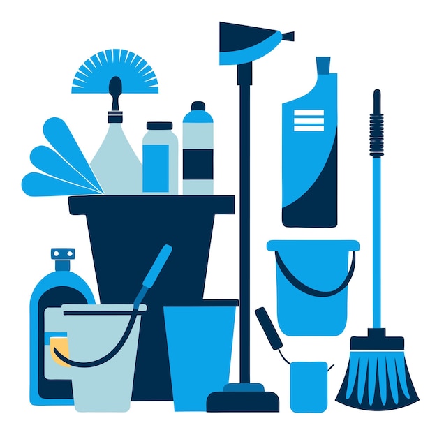 Vector illustration set of cleaning tools or household supplies and cleaning set