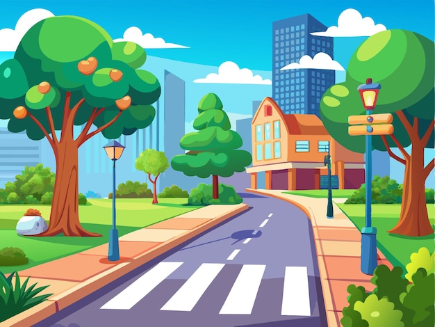 Vector illustration of a street with a building in the background