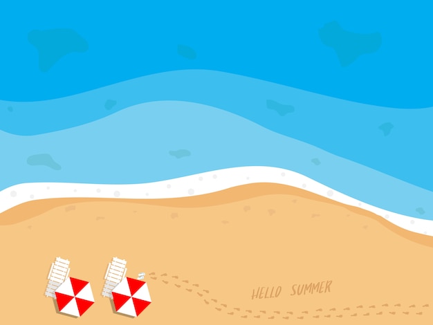 Illustration of summer beach top view with beach chairs