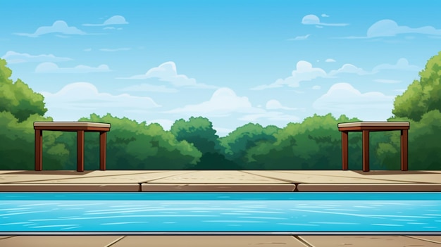 Vector illustration of a swimming pool with a view of the pool and the bench vector