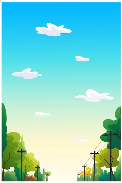 Illustration of a tree path beautiful sky