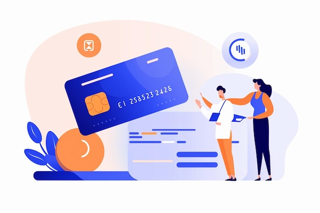 Vector illustration of two people using a credit card