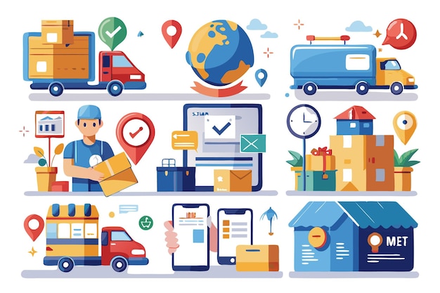 Vector illustration of various delivery services and logistic concepts