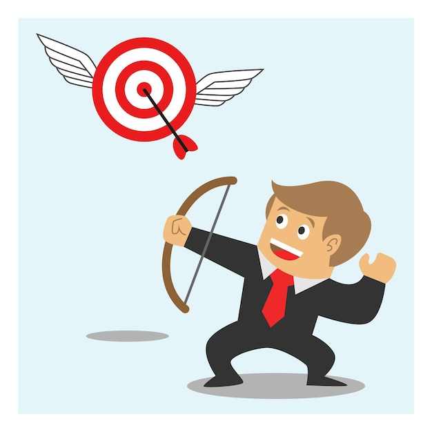 Illustration vector graphic cartoon character of flat businessman shot a target. Suitable for busine