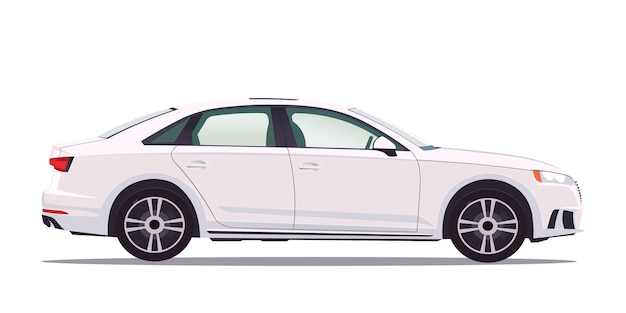 Vector illustration of a white sedan car car in a stylized graphic style isolated on a white background concept of a modern vehicle vector illustration