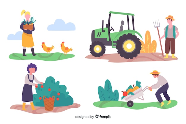 Vector illustrations of farmers working pack