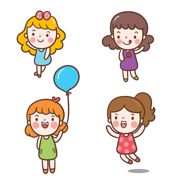 Illustrator set of girl character