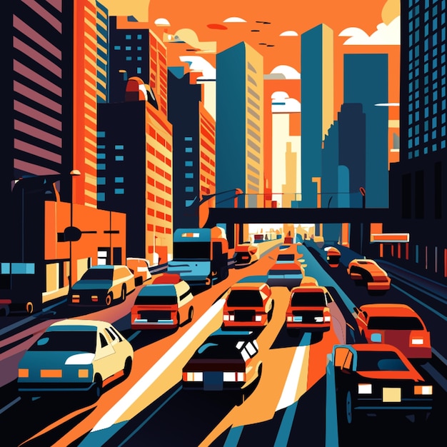 Vector image of bad traffic with vehicles in the city vector illustration