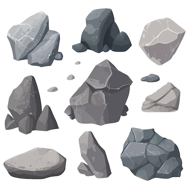 Vector image of stones or rubble pile isolated gray rough granite