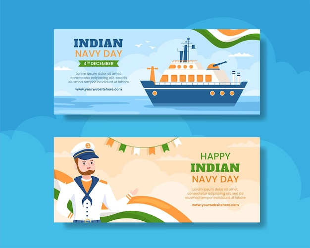 Indian Navy Day Horizontal Banner Template Hand Drawn Cartoon Flat Illustration