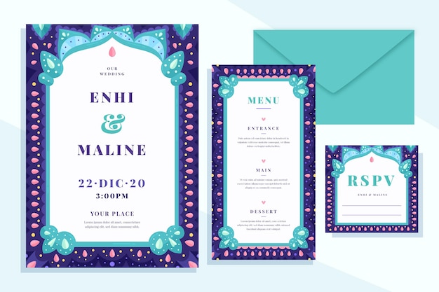 Vector indian wedding stationery template