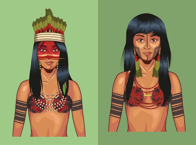 Vector indigenous women set with traditional cloth