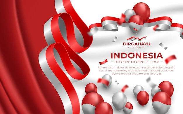 Indonesian Independence Day Landscape Banner Template with Red and White Ornaments