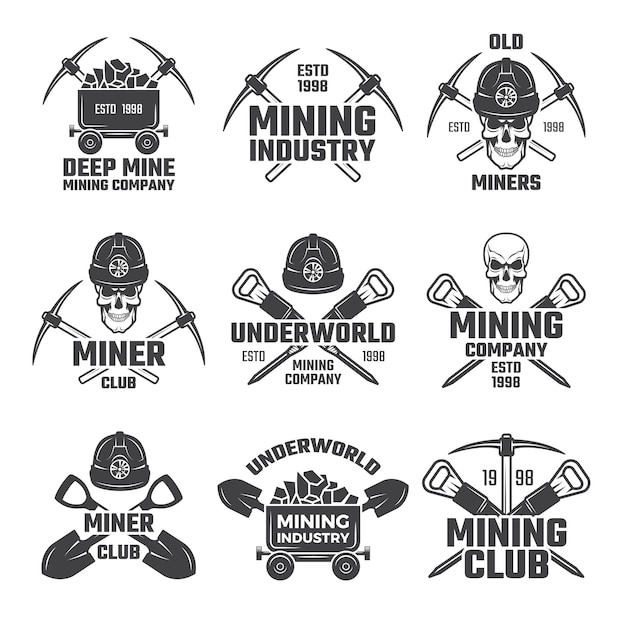 Industrial mineral mining logo set