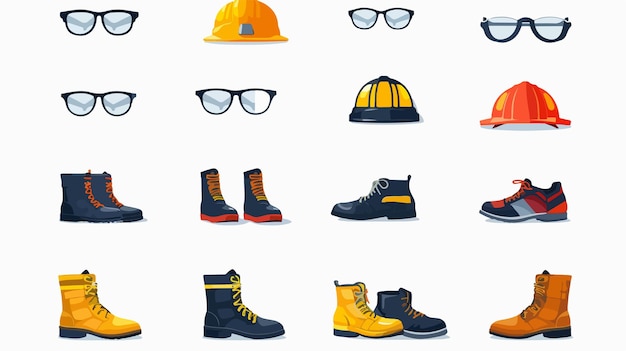 Vector industrial safety gear infographic with cone glasses and boots