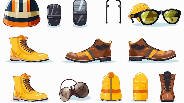 Vector industrial safety gear infographic with cone glasses and boots