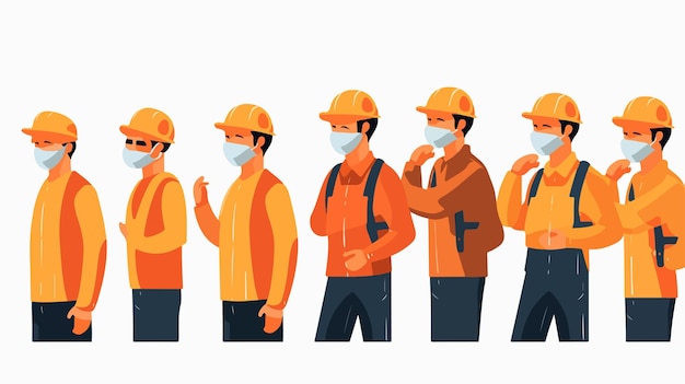 Vector industrial workers wearing face masks vector illustration