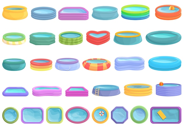 Inflatable pool icons set cartoon vector. Activity round