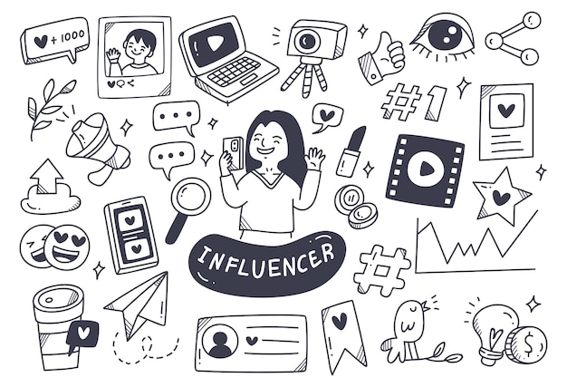 Influencer related stuff in doodle style