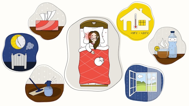 Influenza treatment concept A woman receiving treatment and medication for the flu and other viruse