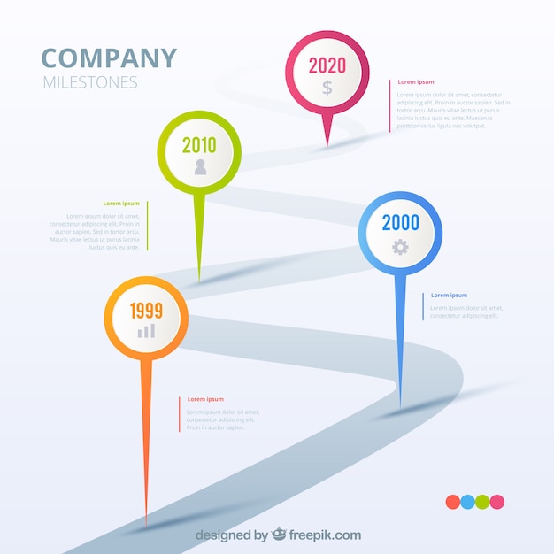 Vector infographic company milestones concept with road