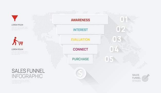 Vector infographic sales funnel diagram template for business timeline 5 step level vector infographics