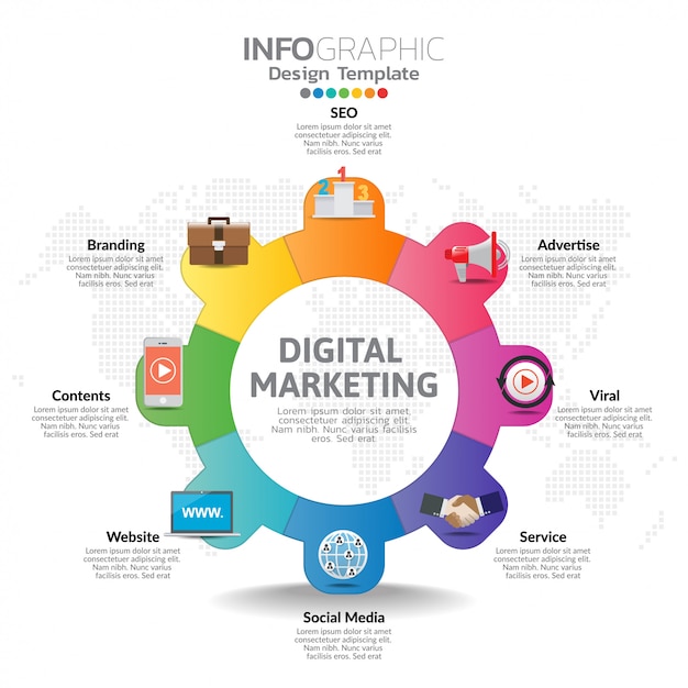 Infographic template with digital marketing icons