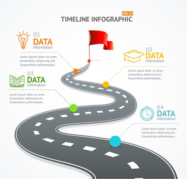 Vector infographic timeline and road with pointer.