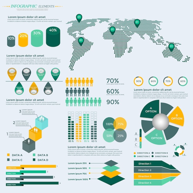 Infographics Elements Collection - business vector illustration for presentation, booklet, website, blog, workflow layout, brochure, banner, card, step up options, web design, poster, flyer, timeline.