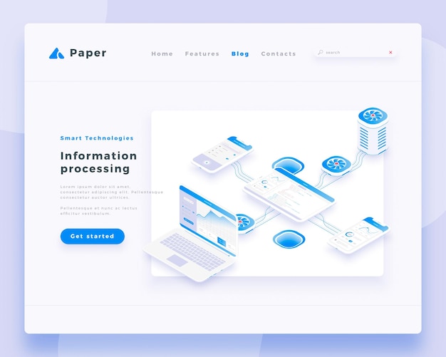 Vector information processing concept landing page header template