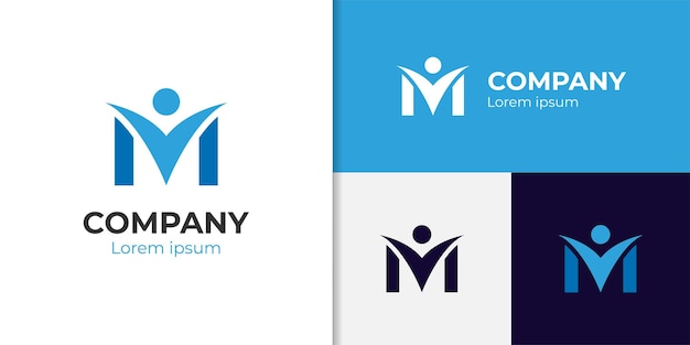 Initial letter M with happiness people modern logo design for corporate identity brand company logo element