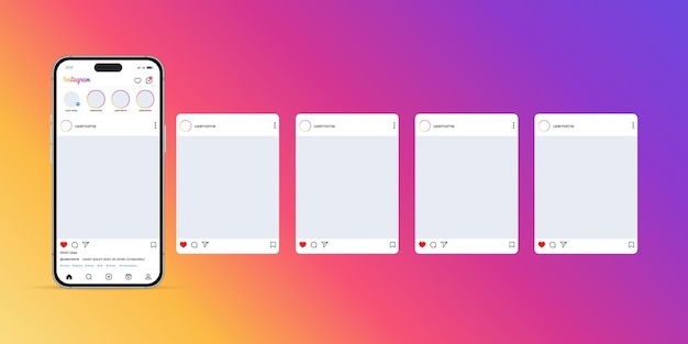 Vector instagram carousel or slide pages interface post vector mockup