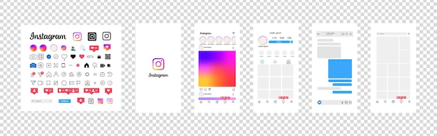 Vector instagram design set instagram screen social media and social network interface template instagram photo frame stories liked stream transparent background editorial