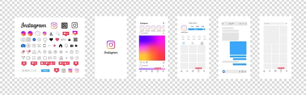 Instagram design Set instagram screen social media and social network interface template Instagram photo frame Stories liked stream Transparent background Editorial