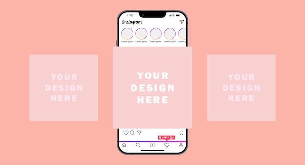 Vector instagram feed applications interface activity news follower subscription like stories new post apple iphone mockup pastel background background with your design here text editorial